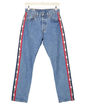 levis Blue 501 Side Tape Button Fly Straight Jeans W26