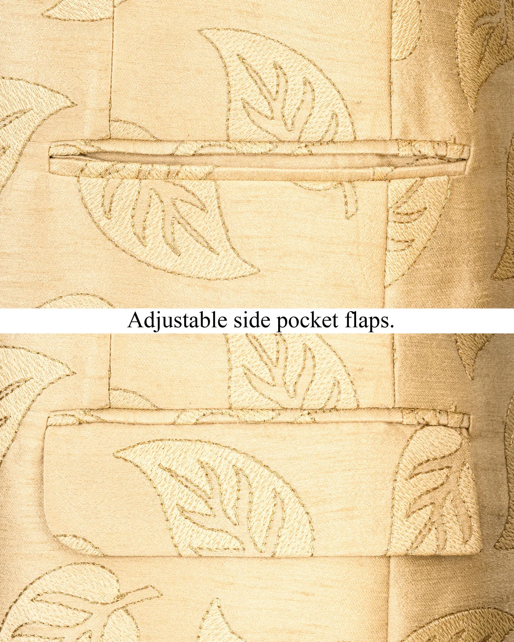 Light Apricot Leaves Embroidery Textured Cross Buttoned Bandhgala Designer Blazer