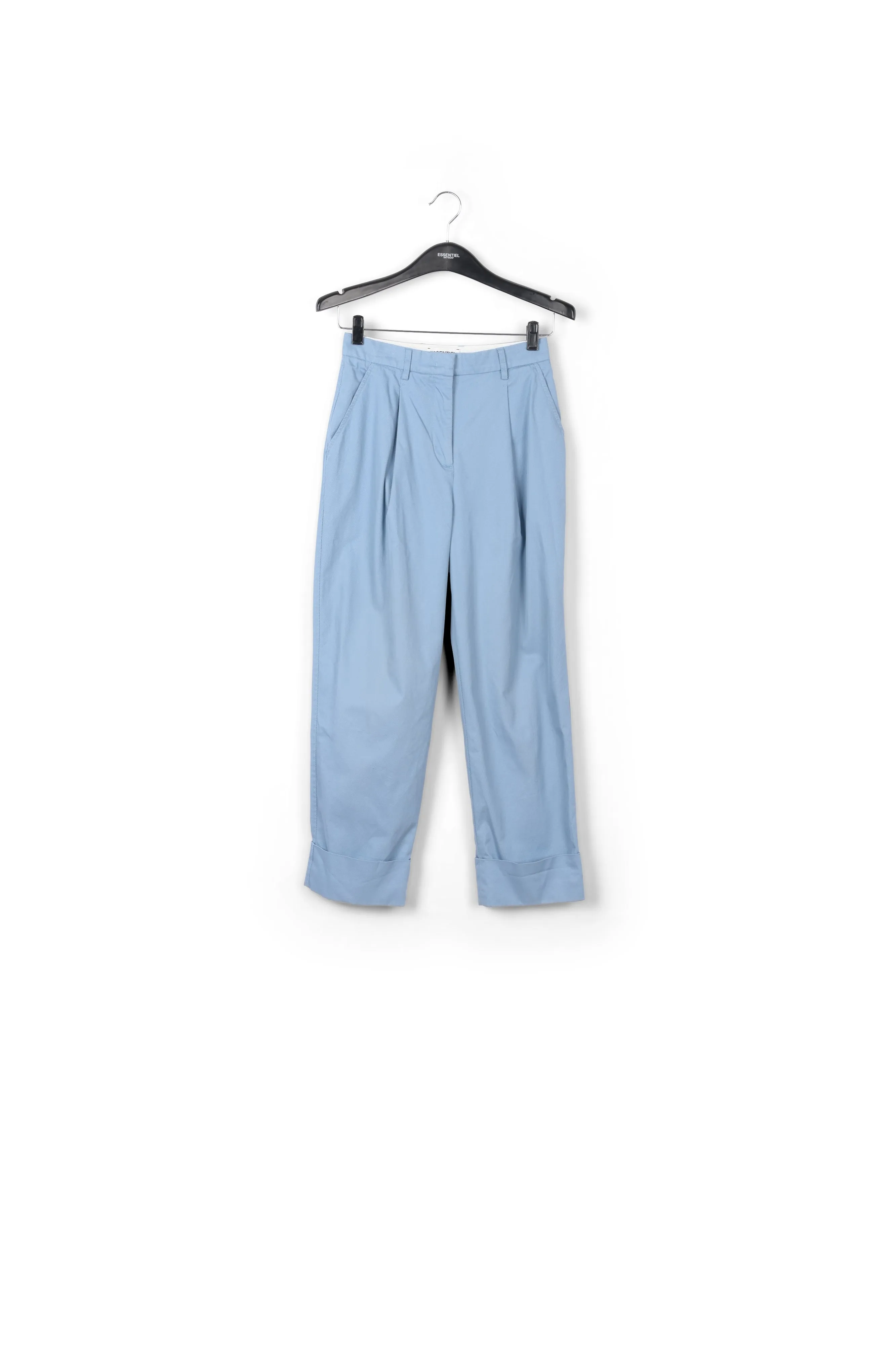 Light blue cotton-blend straight-leg pants