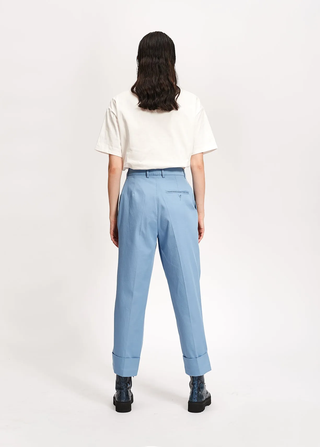 Light blue cotton-blend straight-leg pants