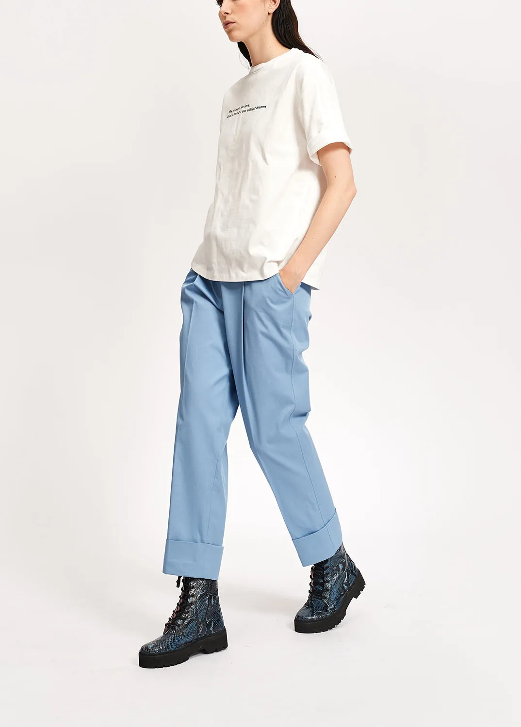 Light blue cotton-blend straight-leg pants