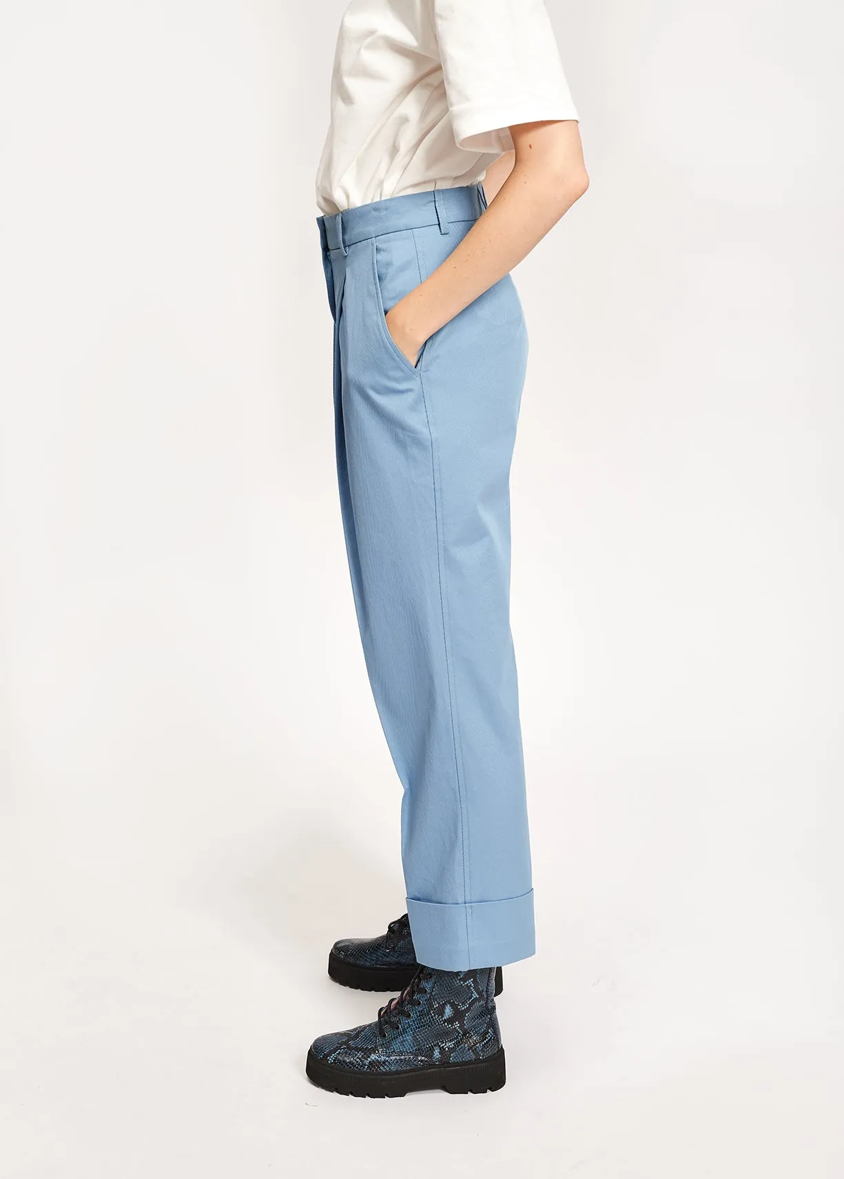 Light blue cotton-blend straight-leg pants