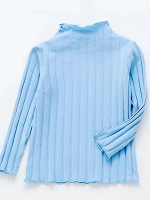 Light Blue Ribbed Long Sleeve Girls Top - 18 Months to 6 Years