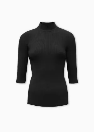 Lina - Short Sleeve Rib Knit Mock Neck Top