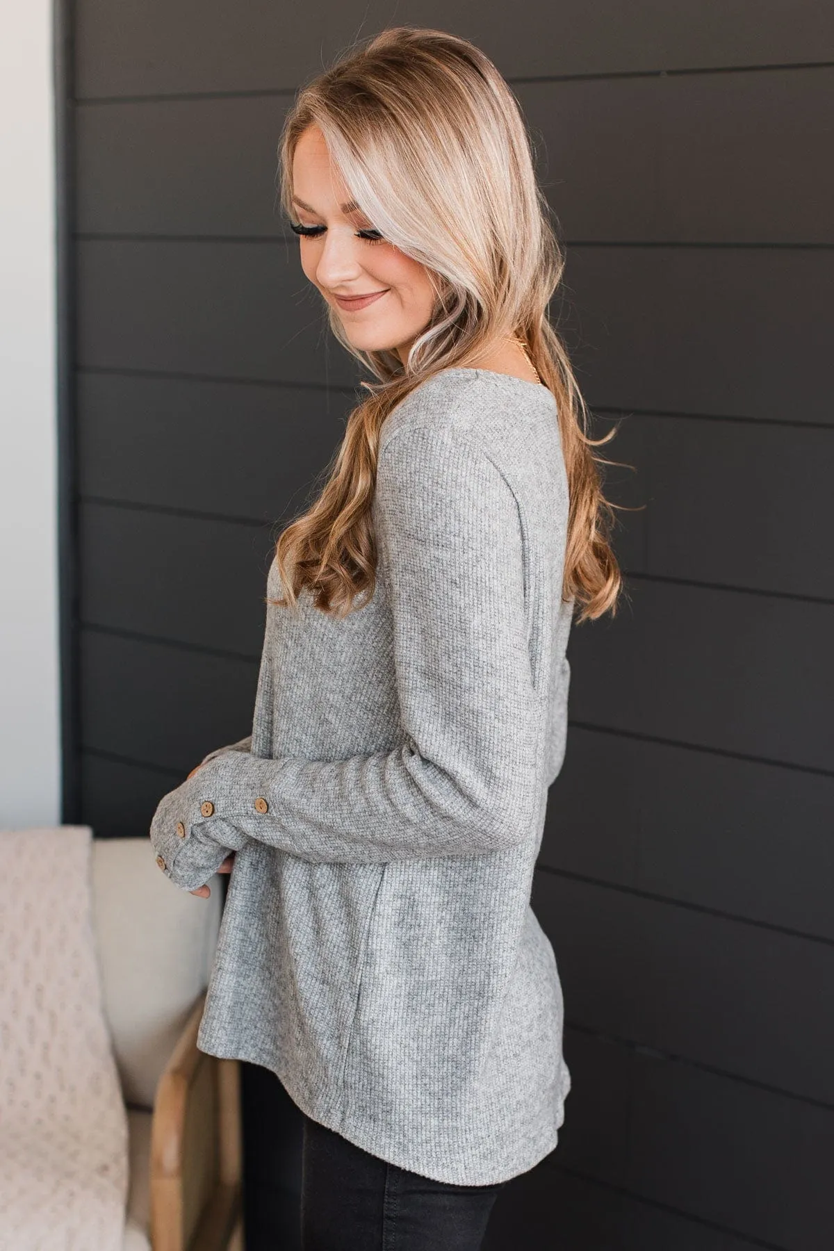 Little Moments Ribbed Knit Top- Heather Grey