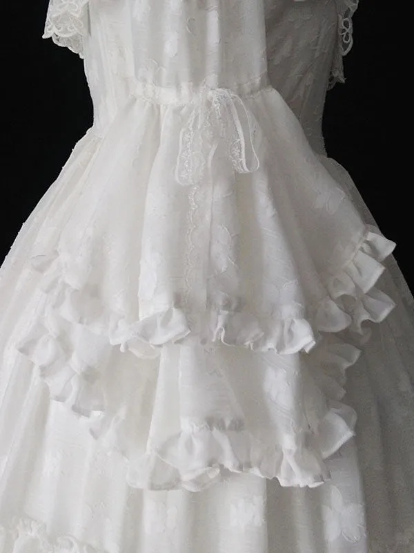 Lolita OP Dress 4-Piece Set White Ruffles Long Sleeve Lolita One Piece Dresses
