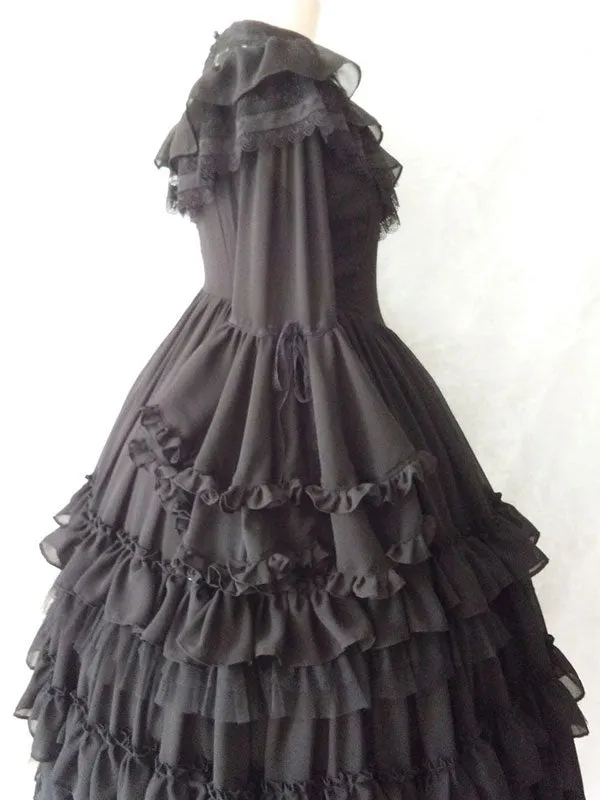Lolita OP Dress 4-Piece Set White Ruffles Long Sleeve Lolita One Piece Dresses