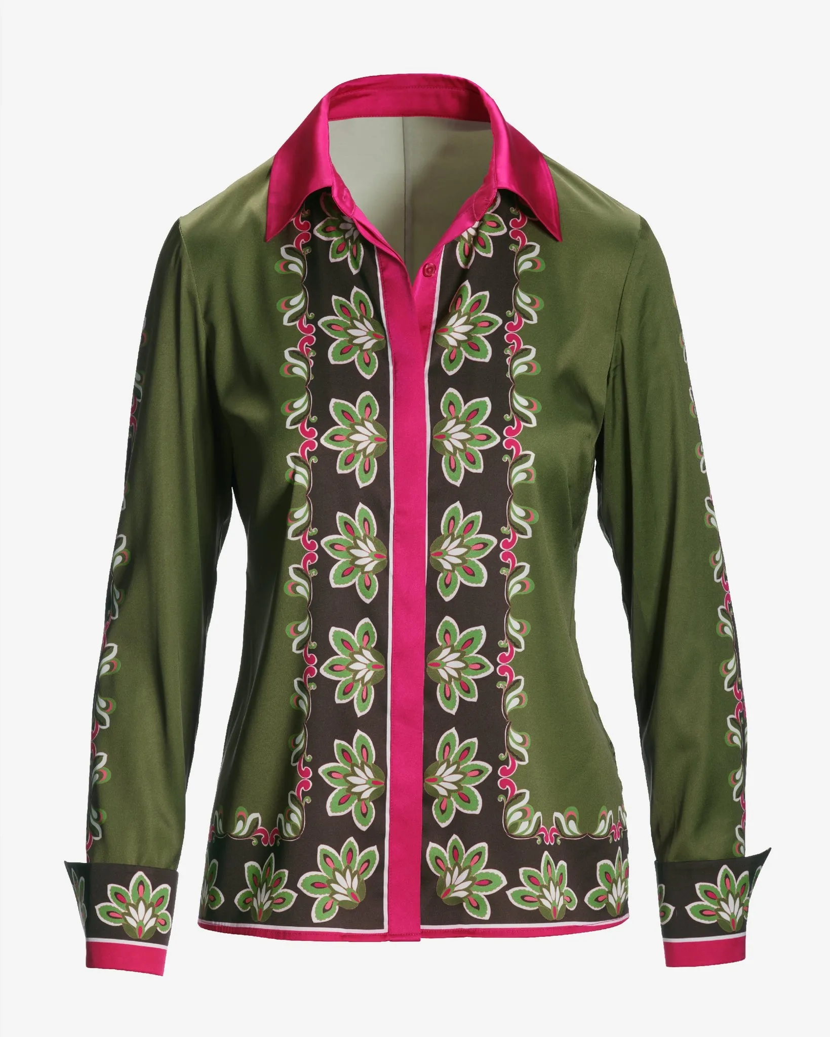London Print Sophia Charmeuse Blouse Olive Green