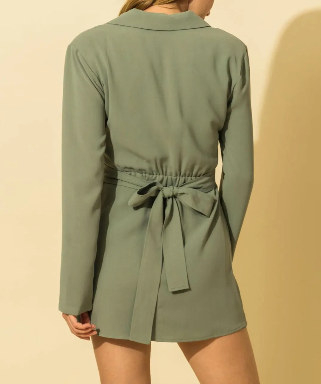 Long Sleeve Blazer Cut Out Tie Mini Dress