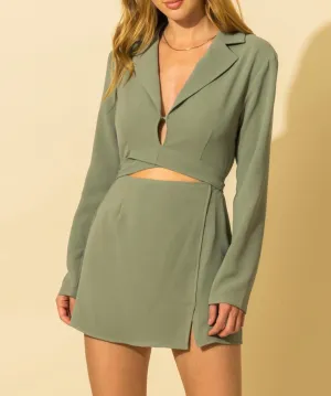 Long Sleeve Blazer Cut Out Tie Mini Dress