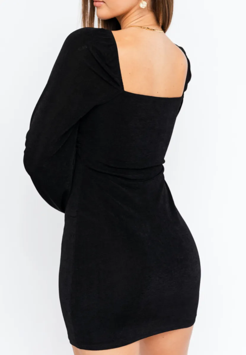 Long Sleeve Bodycon Surplus Neckline Mini Dress