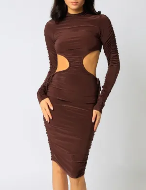 Long Sleeve Cut Out Mock Neck Mini Dress