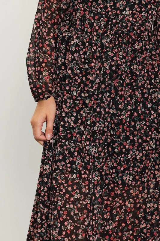 Long Sleeve Floral Print Midi Dress
