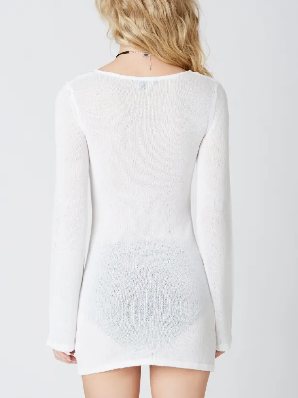 Long Sleeve Knit Keyhole Mini Dress