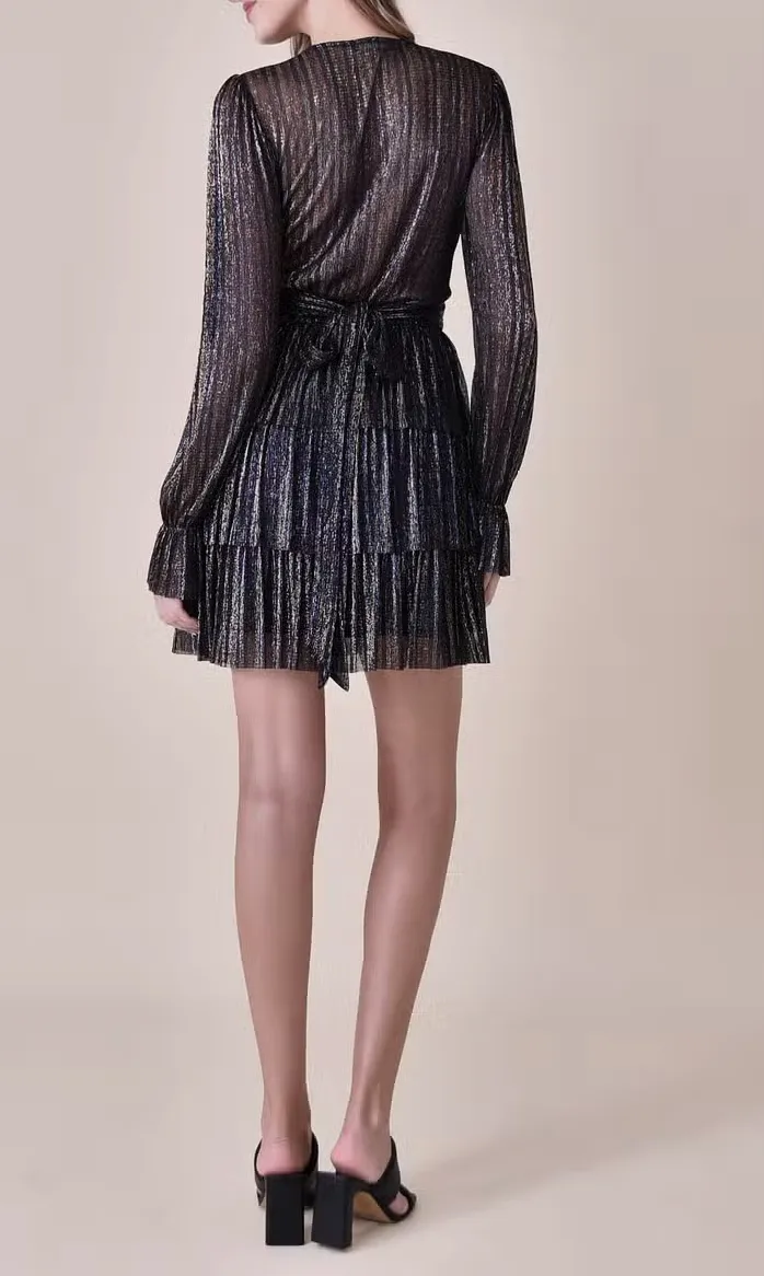 Long Sleeve V Neck Ruffle Dress