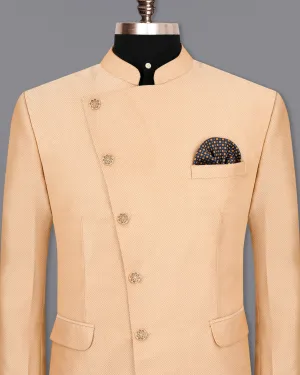 Maize Chevron Textured Cross Buttoned Bandhgala Designer Blazer