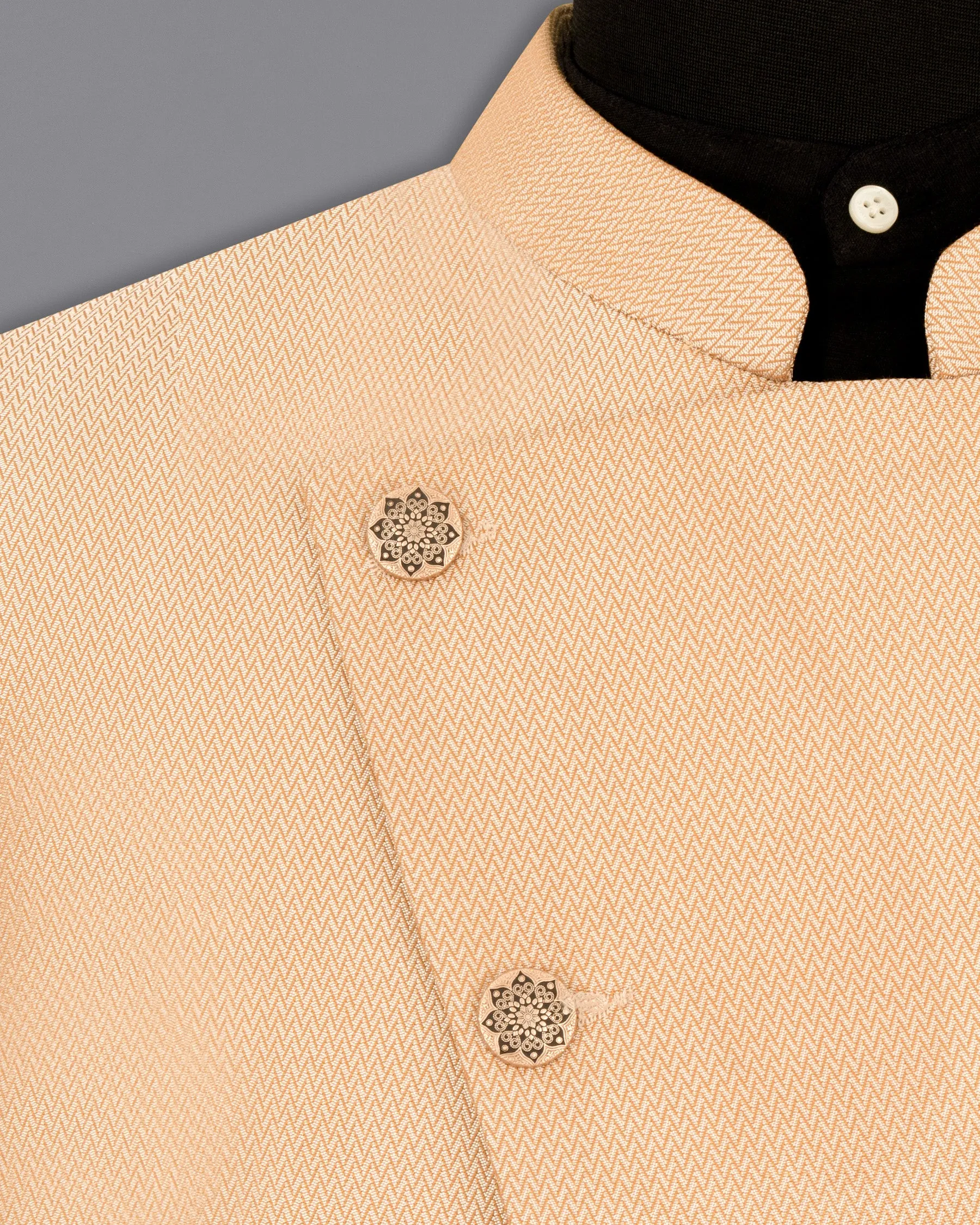Maize Chevron Textured Cross Buttoned Bandhgala Designer Blazer