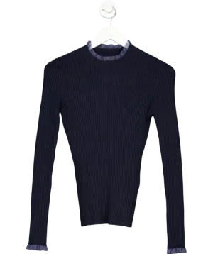 Maje Blue Ribbed Frill Collar & Cuff Top UK 10