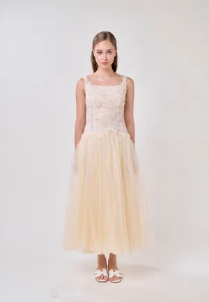 Malani Cream Sleeveles Lace Top Tulle Skirt Maxi Dress