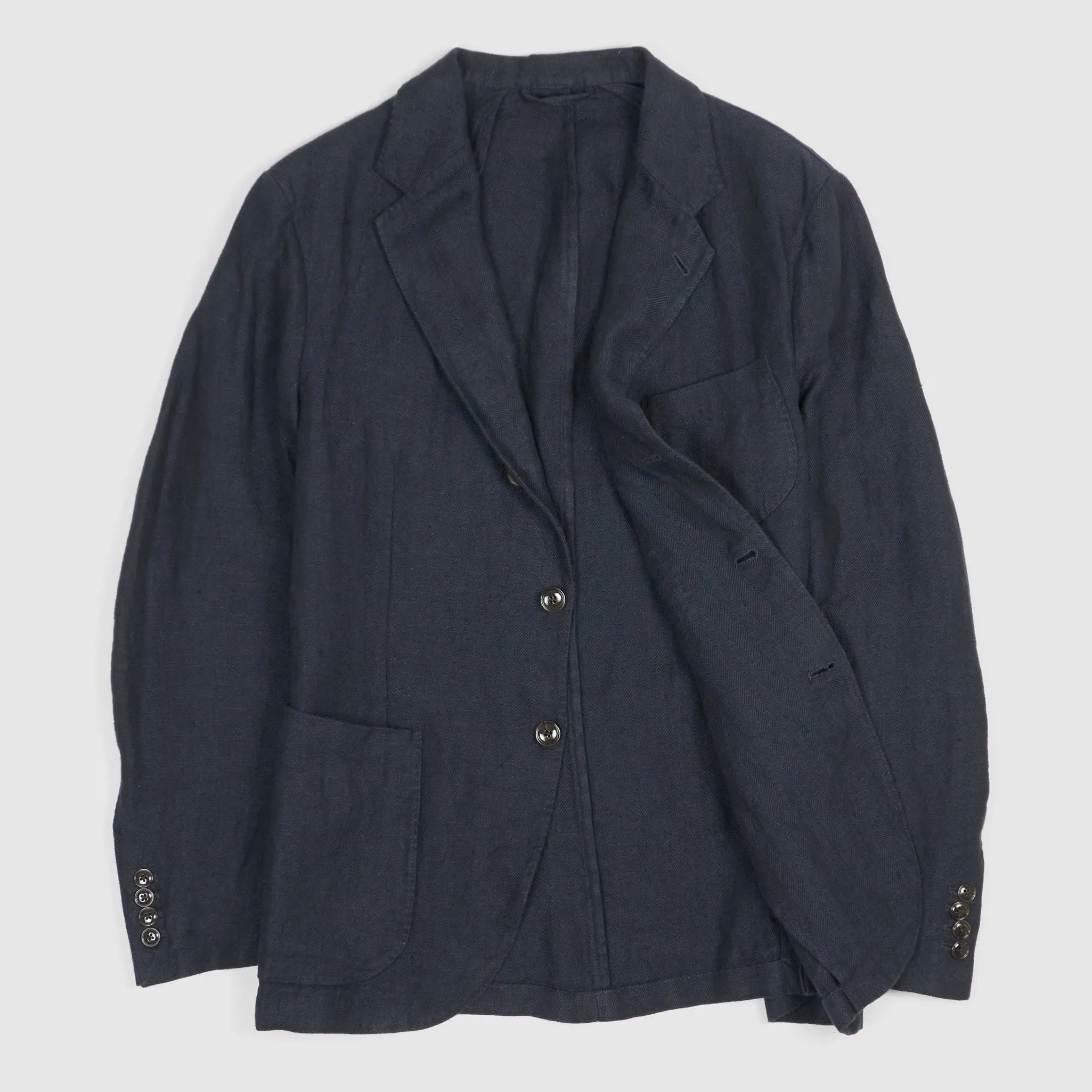 Man 1924 Kennedy Linen Herringbone Blazer 3 Navy