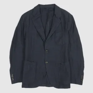 Man 1924 Kennedy Linen Herringbone Blazer 3 Navy