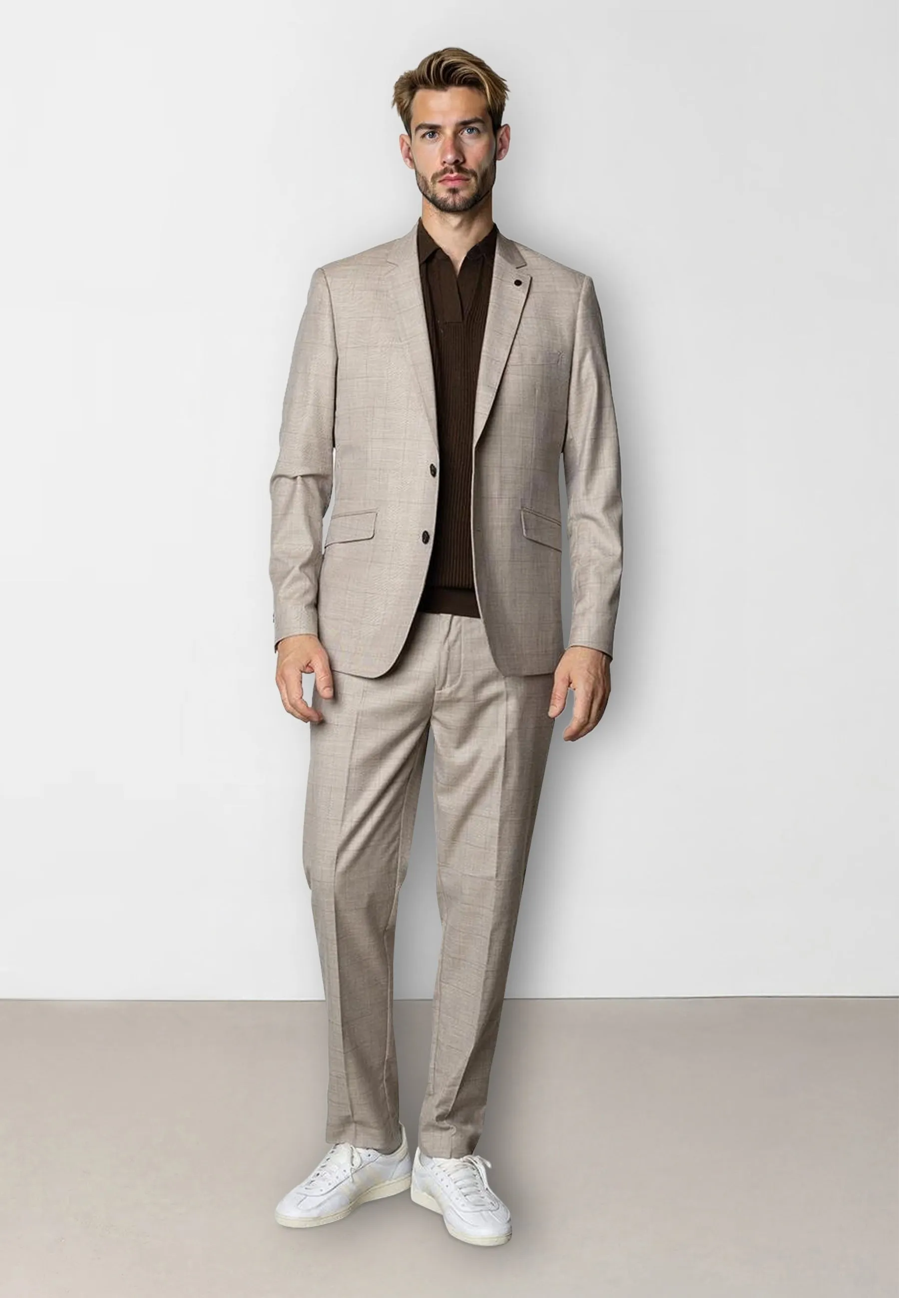 Mateo stretch blazer - Brown check melange