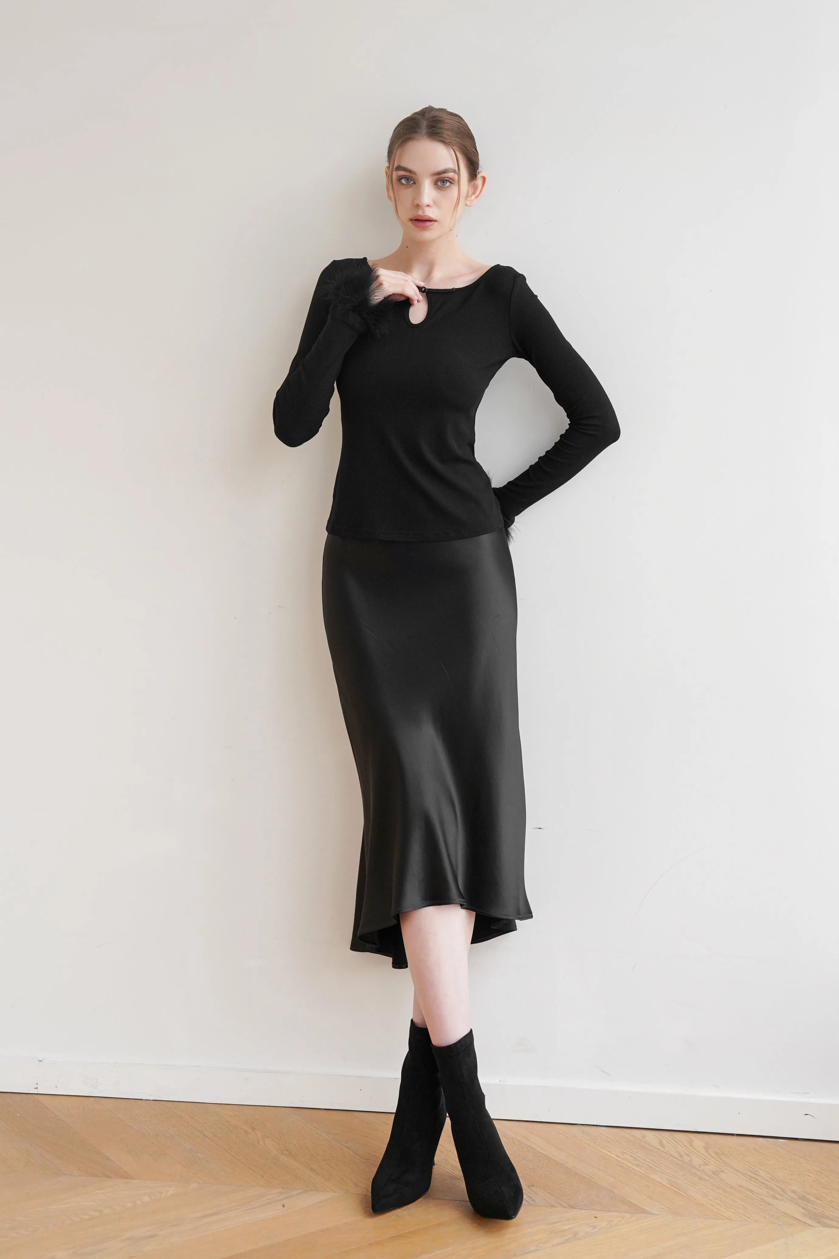 Mermaid Acetate Midi Skirt - Black