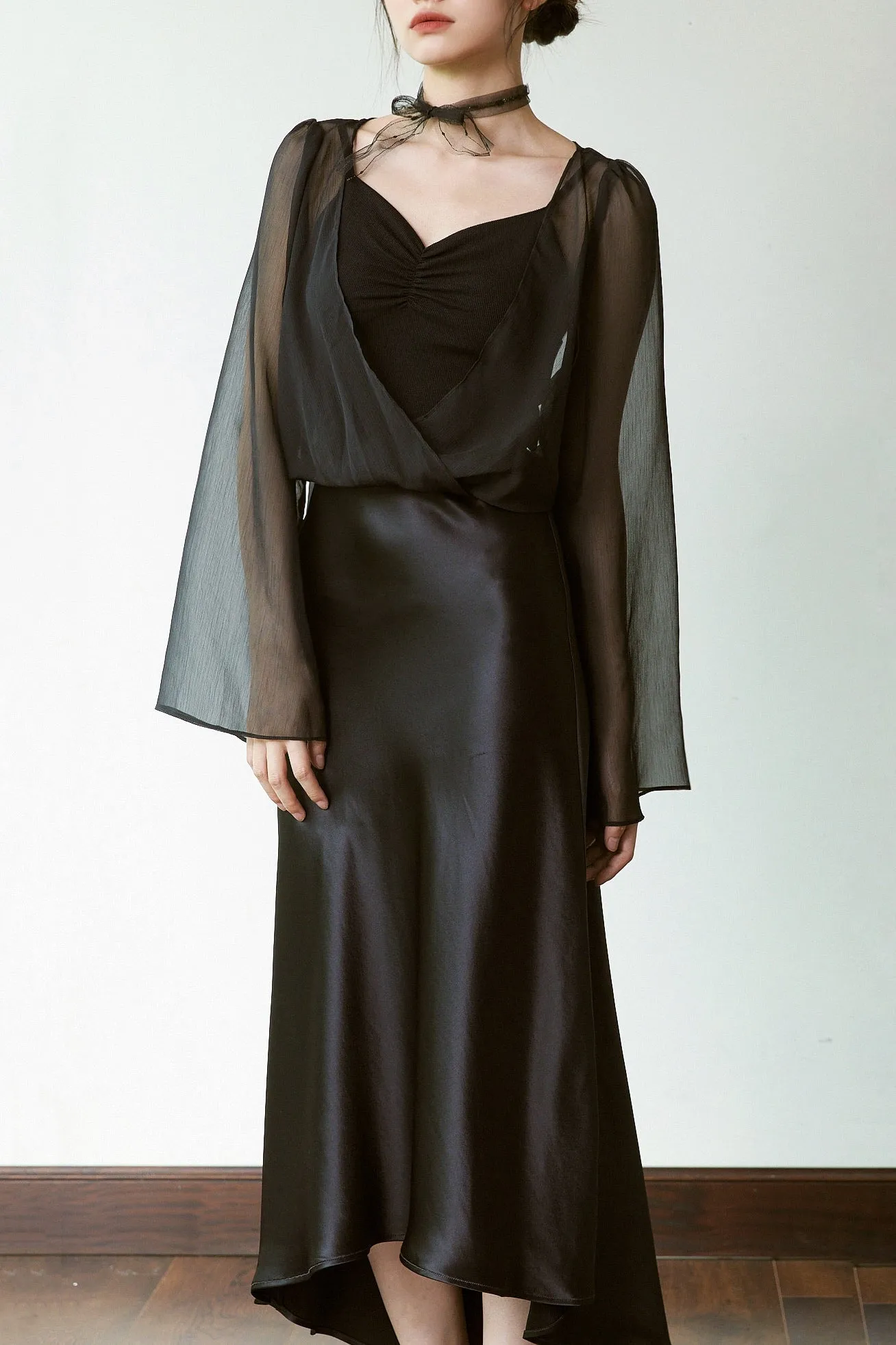 Mermaid Acetate Midi Skirt - Black