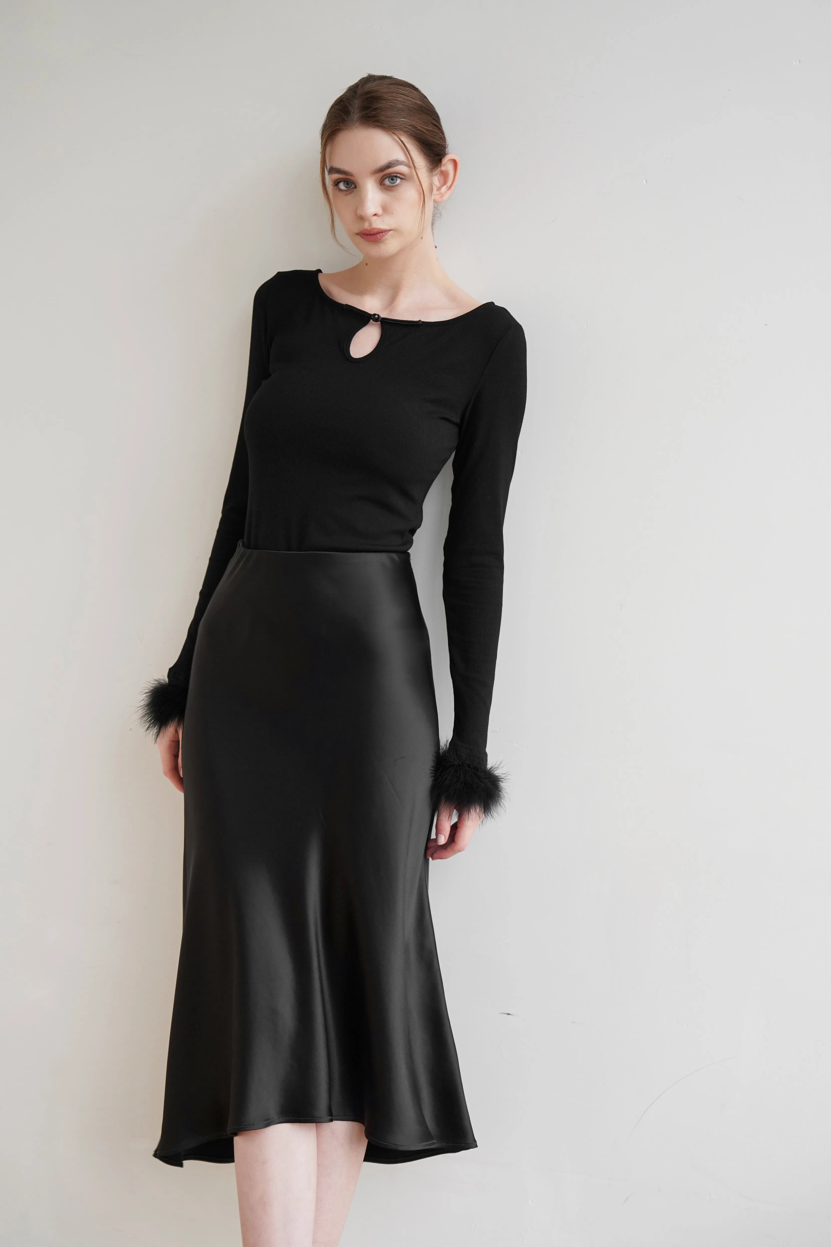 Mermaid Acetate Midi Skirt - Black