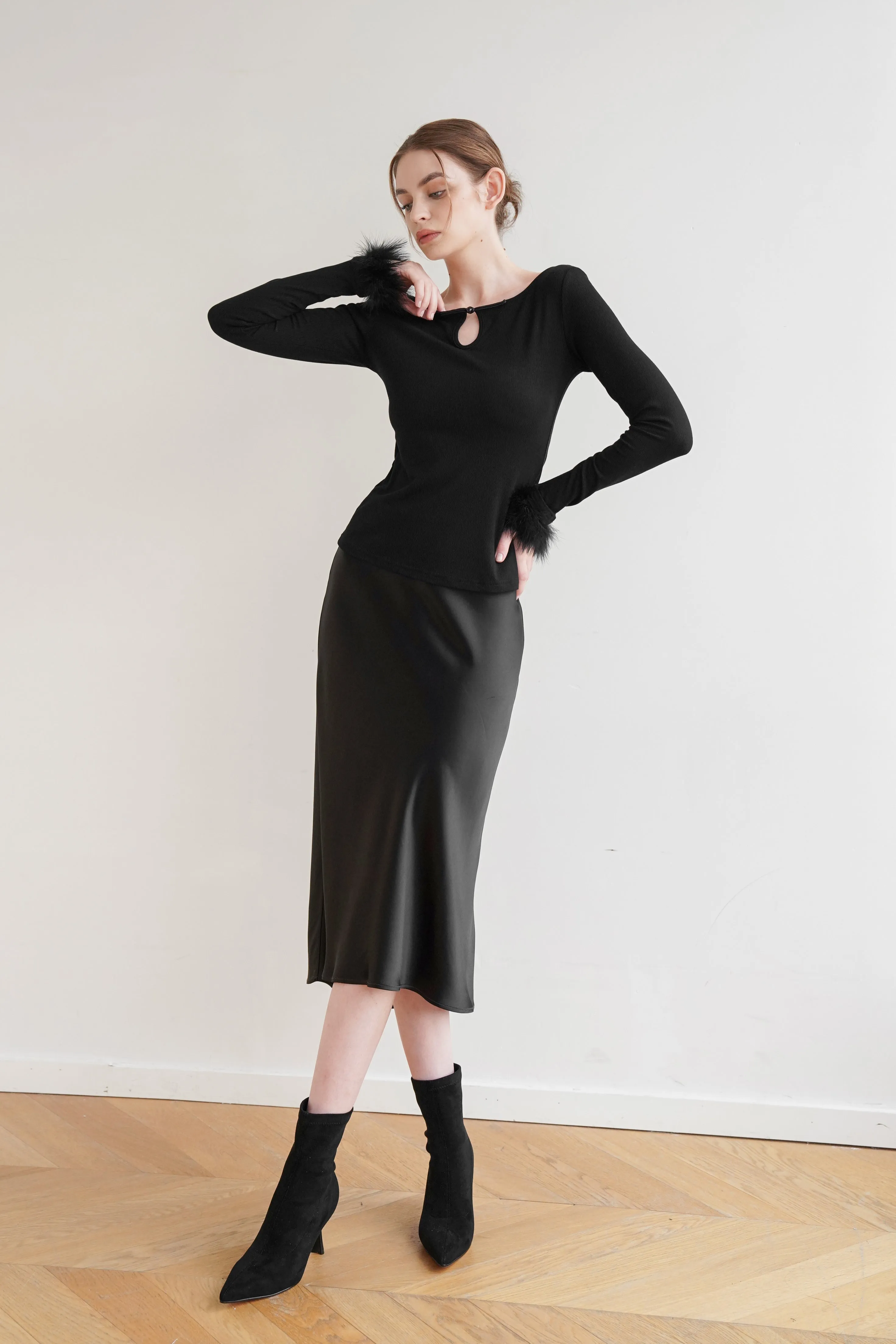 Mermaid Acetate Midi Skirt - Black