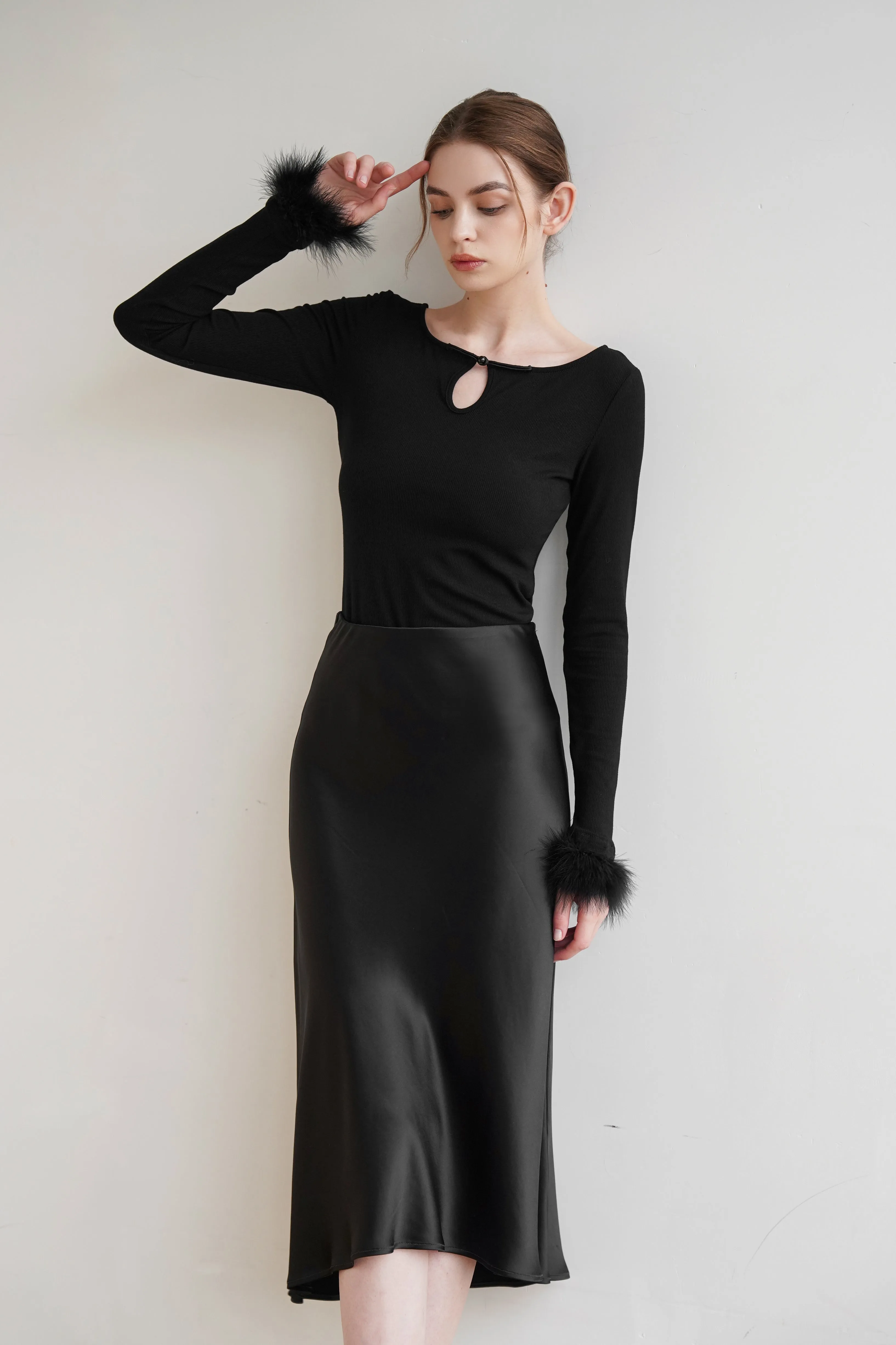 Mermaid Acetate Midi Skirt - Black