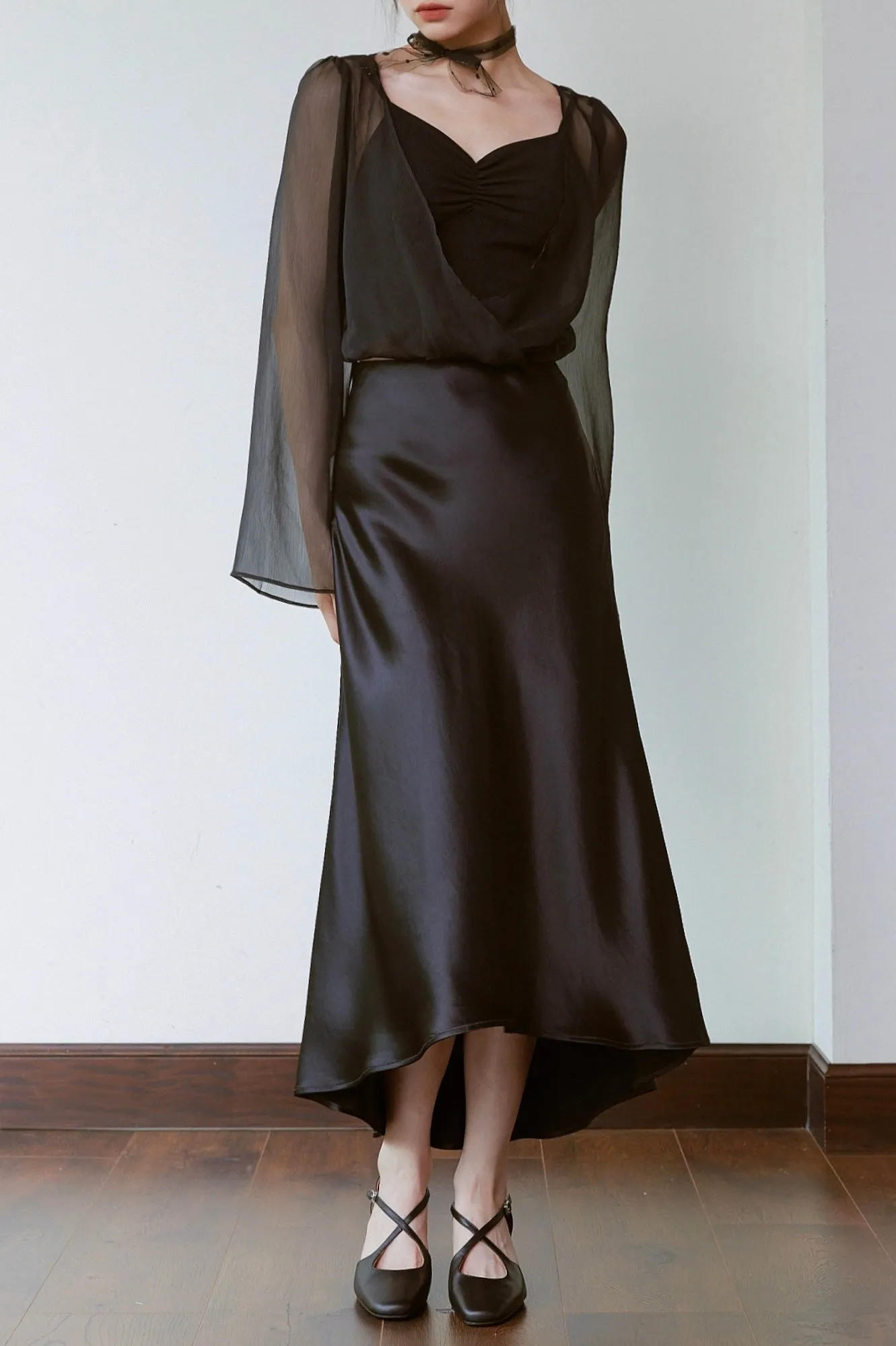 Mermaid Acetate Midi Skirt - Black
