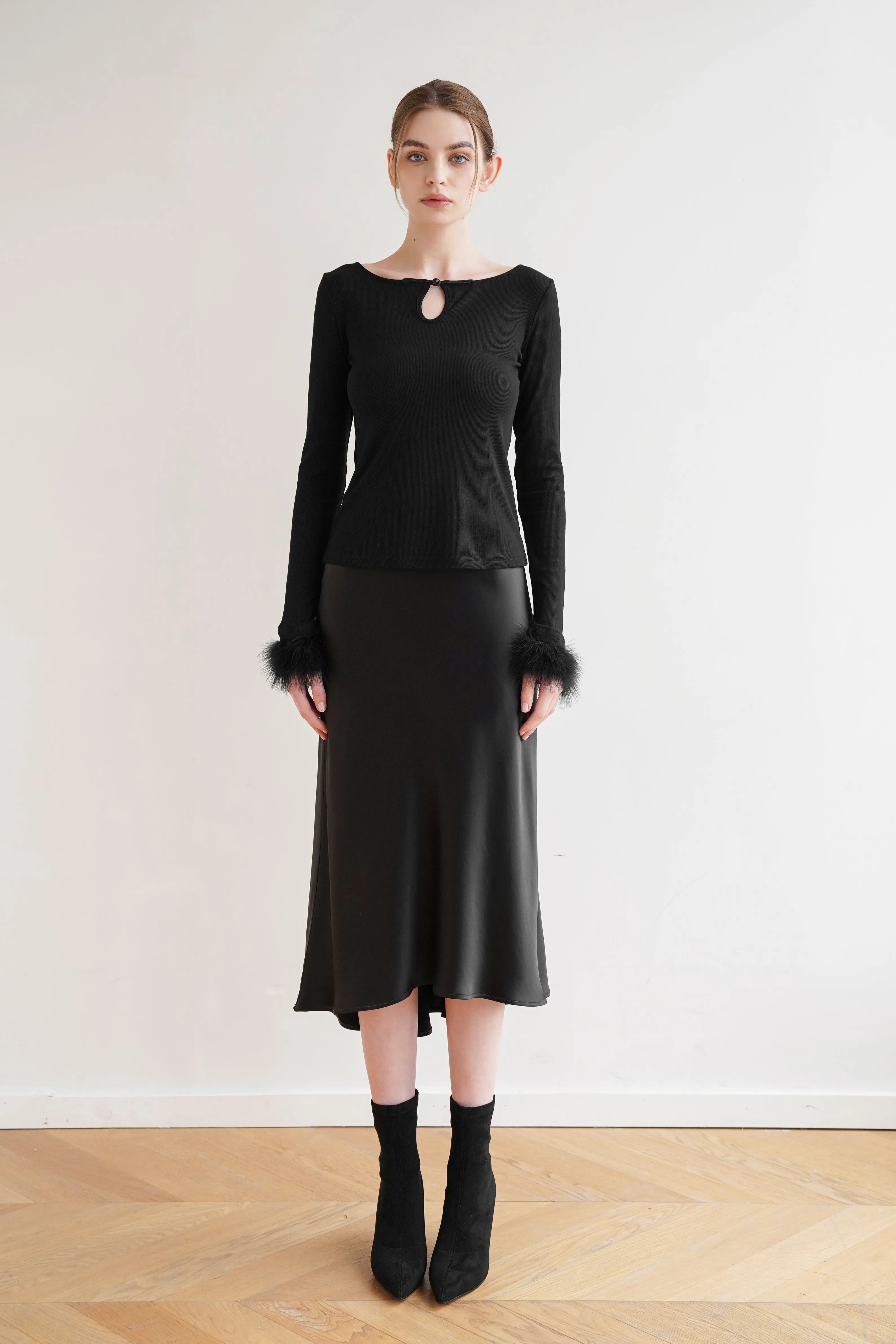 Mermaid Acetate Midi Skirt - Black