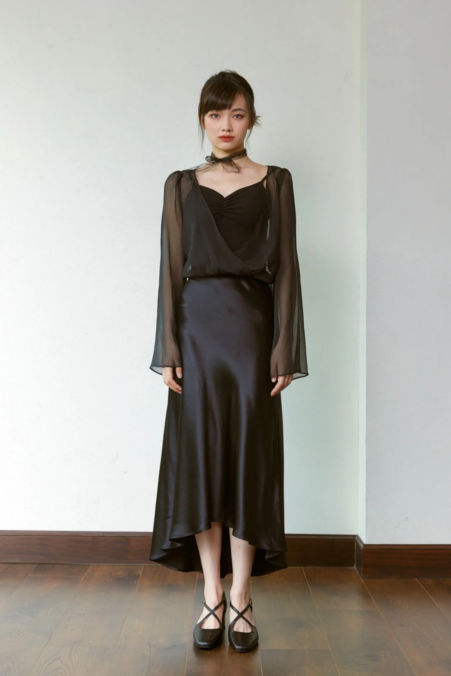 Mermaid Acetate Midi Skirt - Black