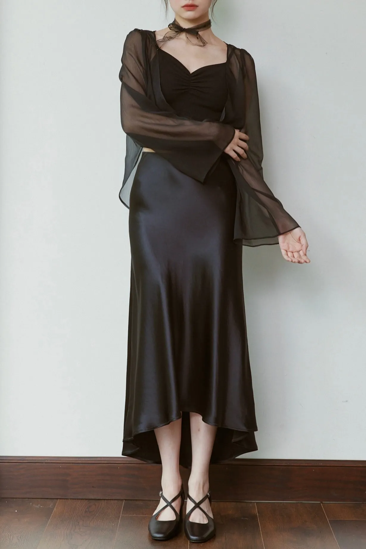 Mermaid Acetate Midi Skirt - Black