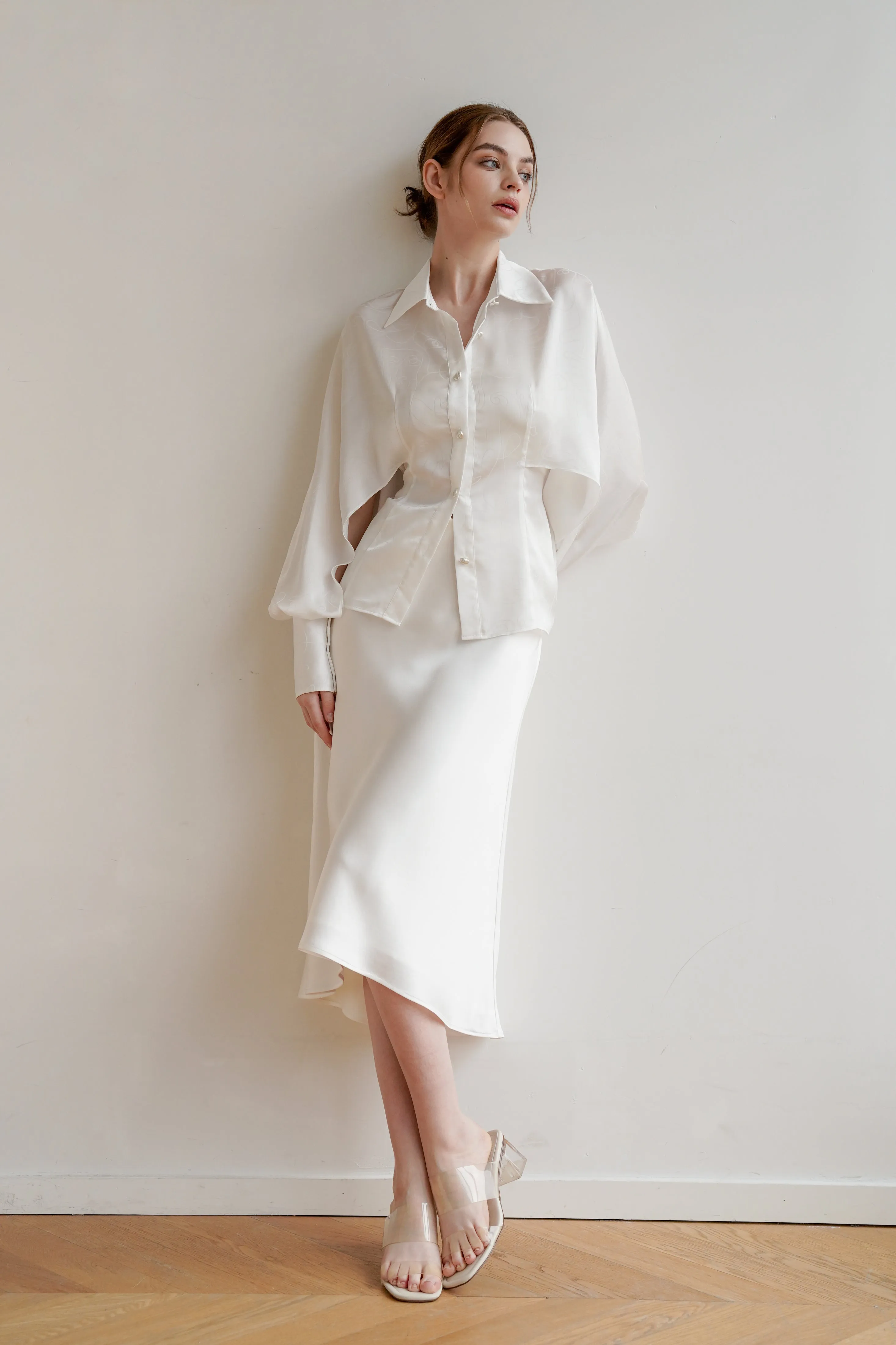 Mermaid Acetate Midi Skirt - White