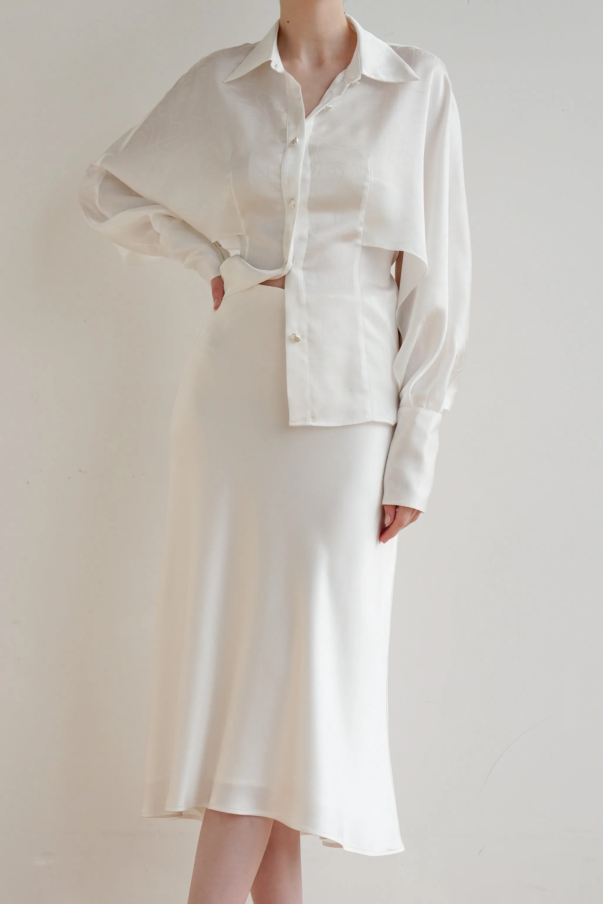 Mermaid Acetate Midi Skirt - White