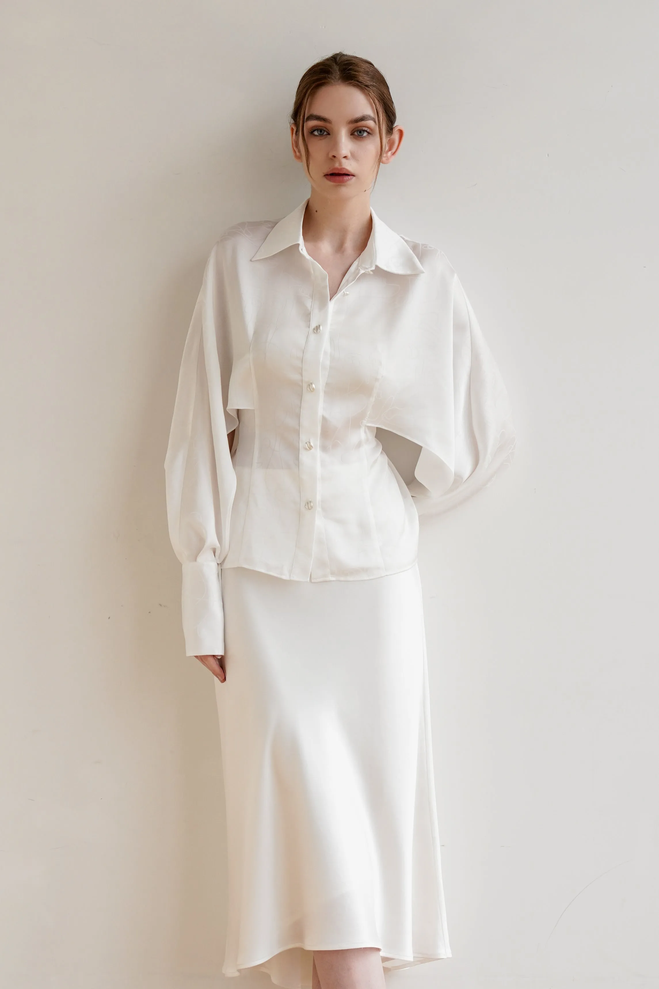 Mermaid Acetate Midi Skirt - White