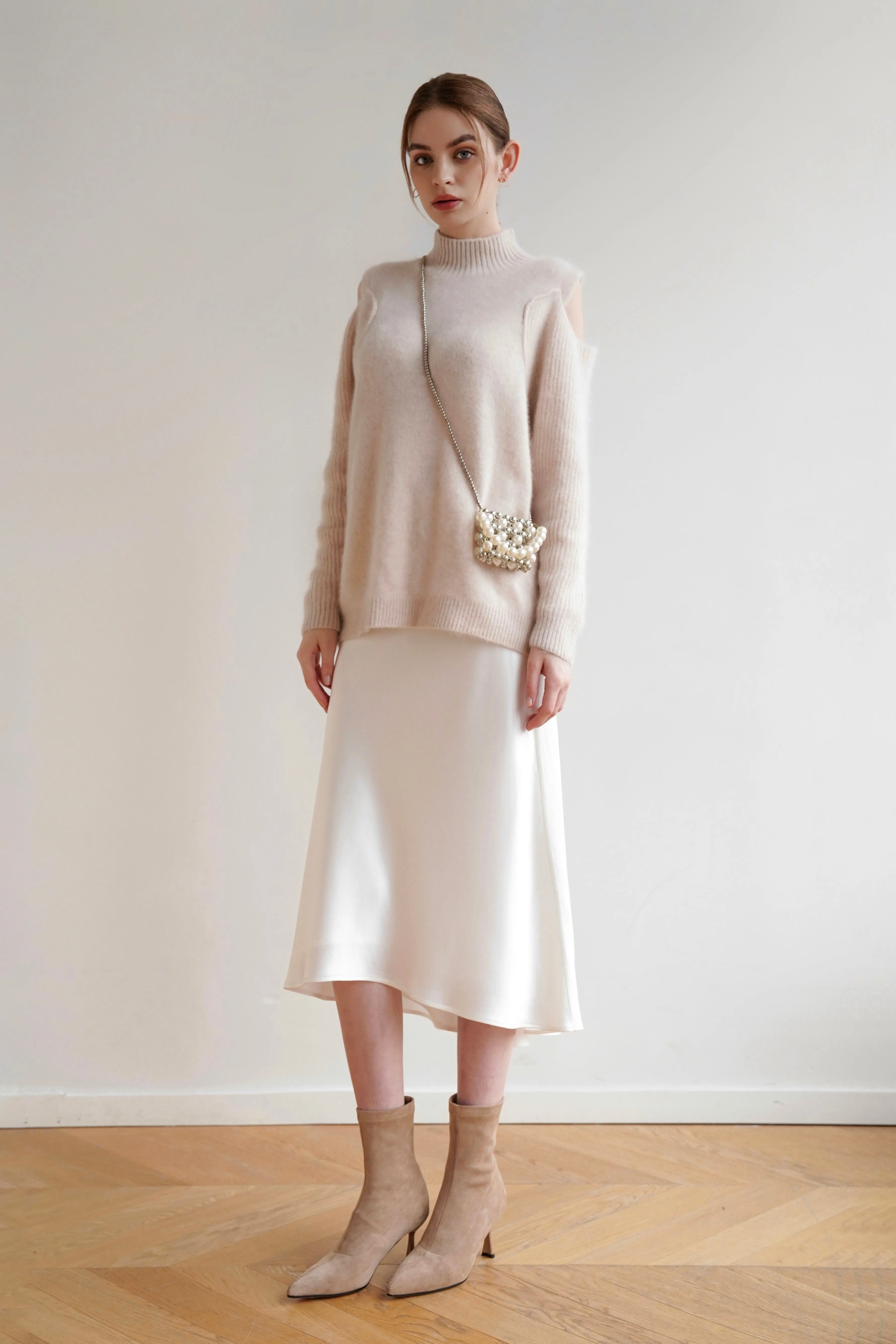 Mermaid Acetate Midi Skirt - White