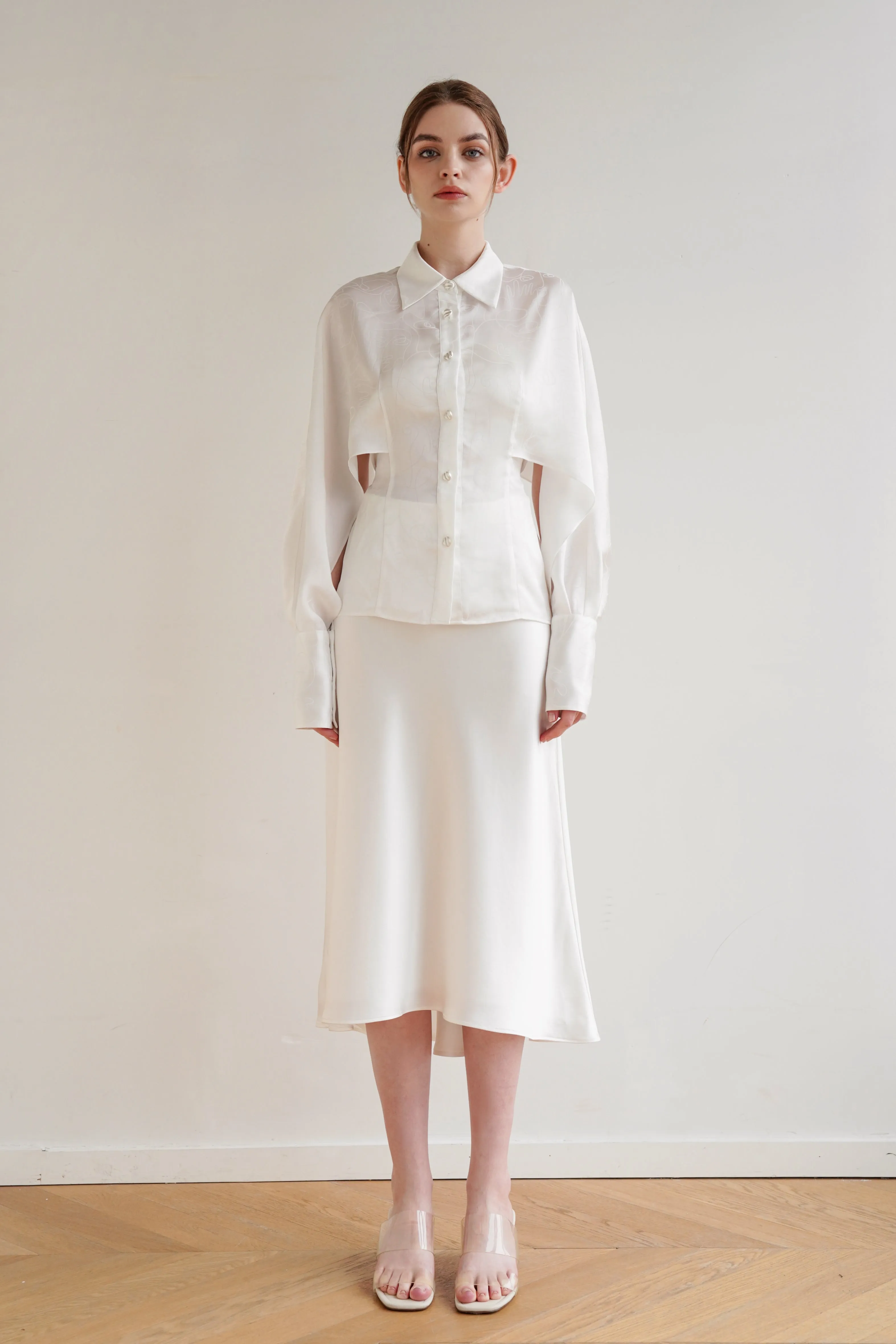 Mermaid Acetate Midi Skirt - White