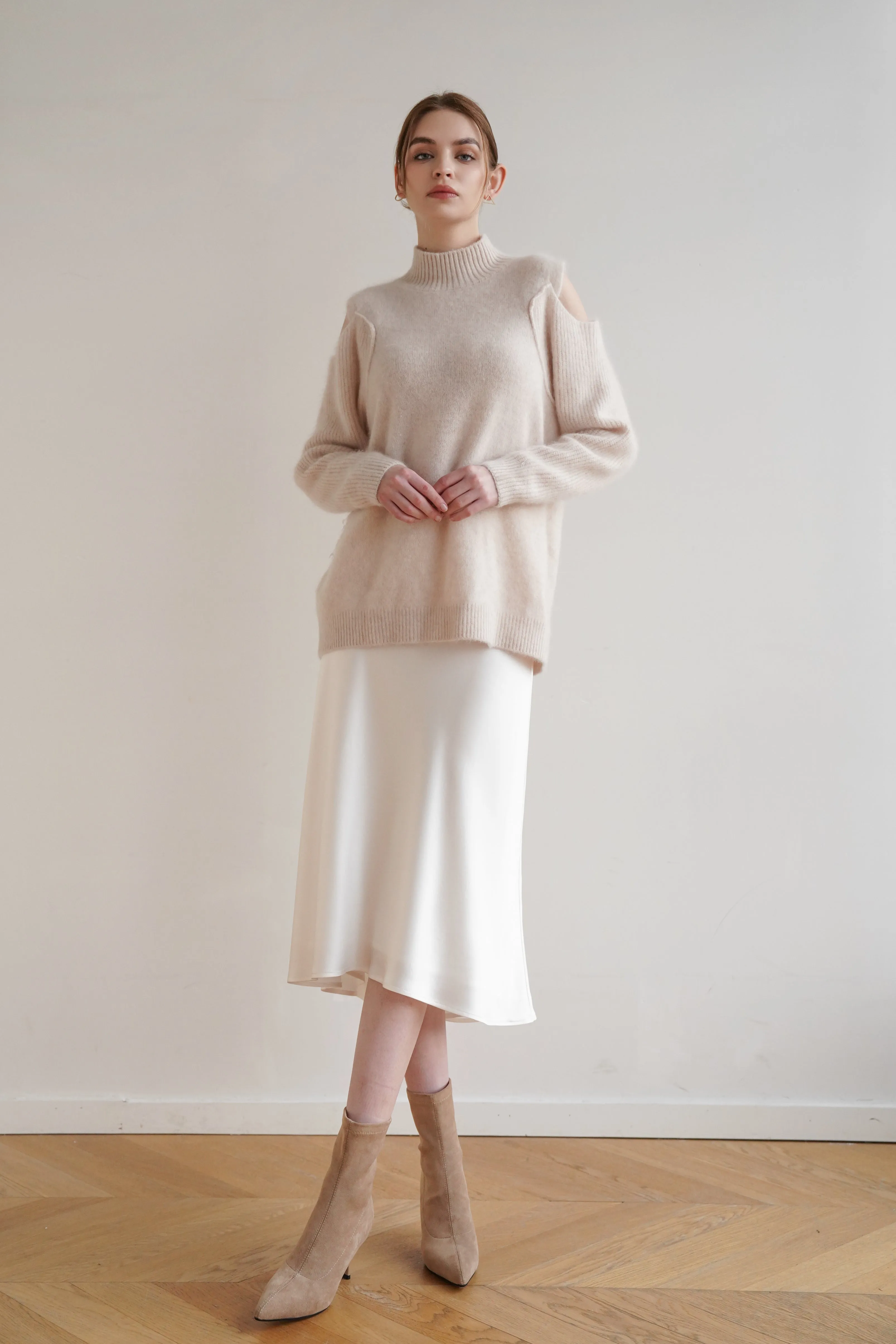 Mermaid Acetate Midi Skirt - White
