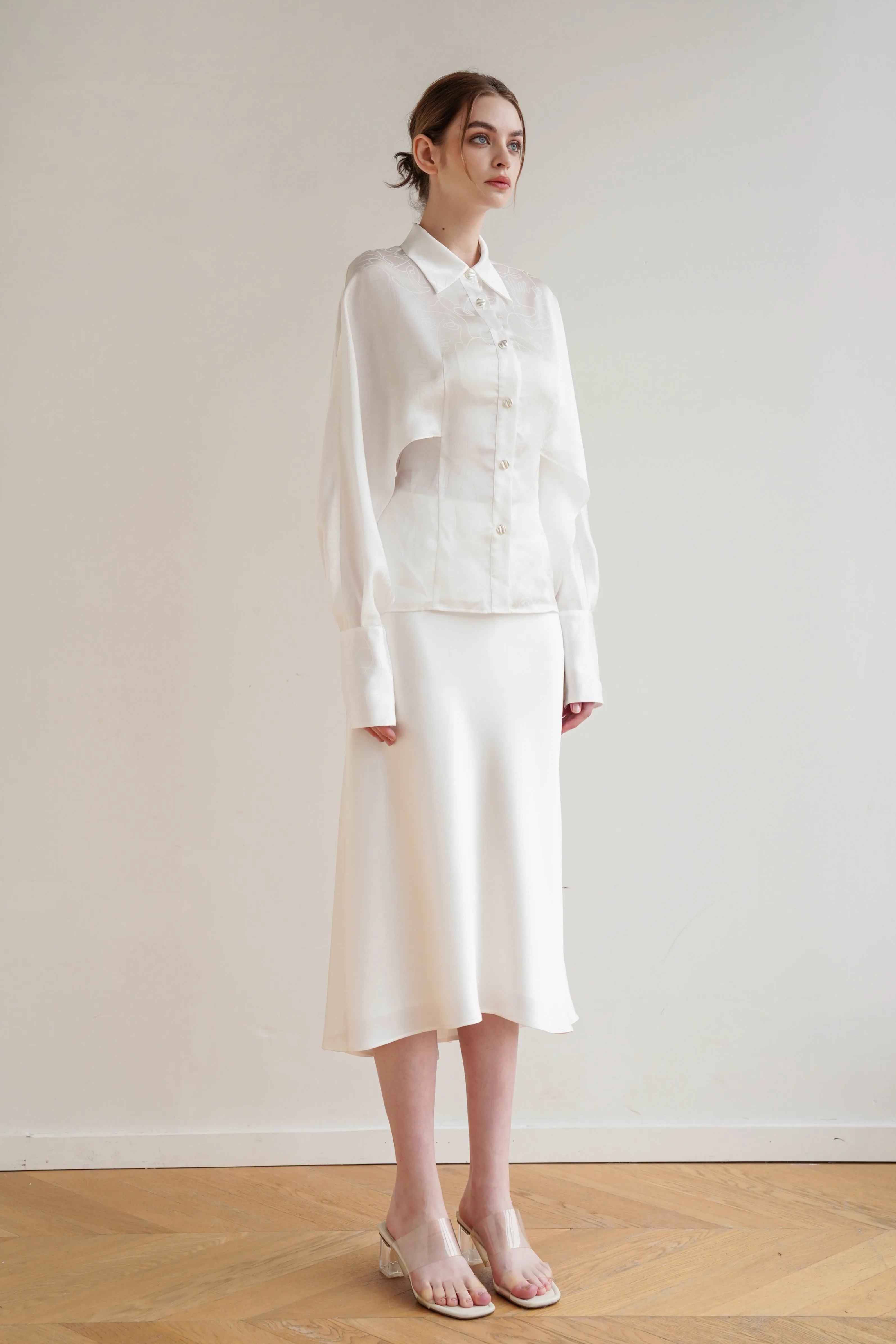 Mermaid Acetate Midi Skirt - White