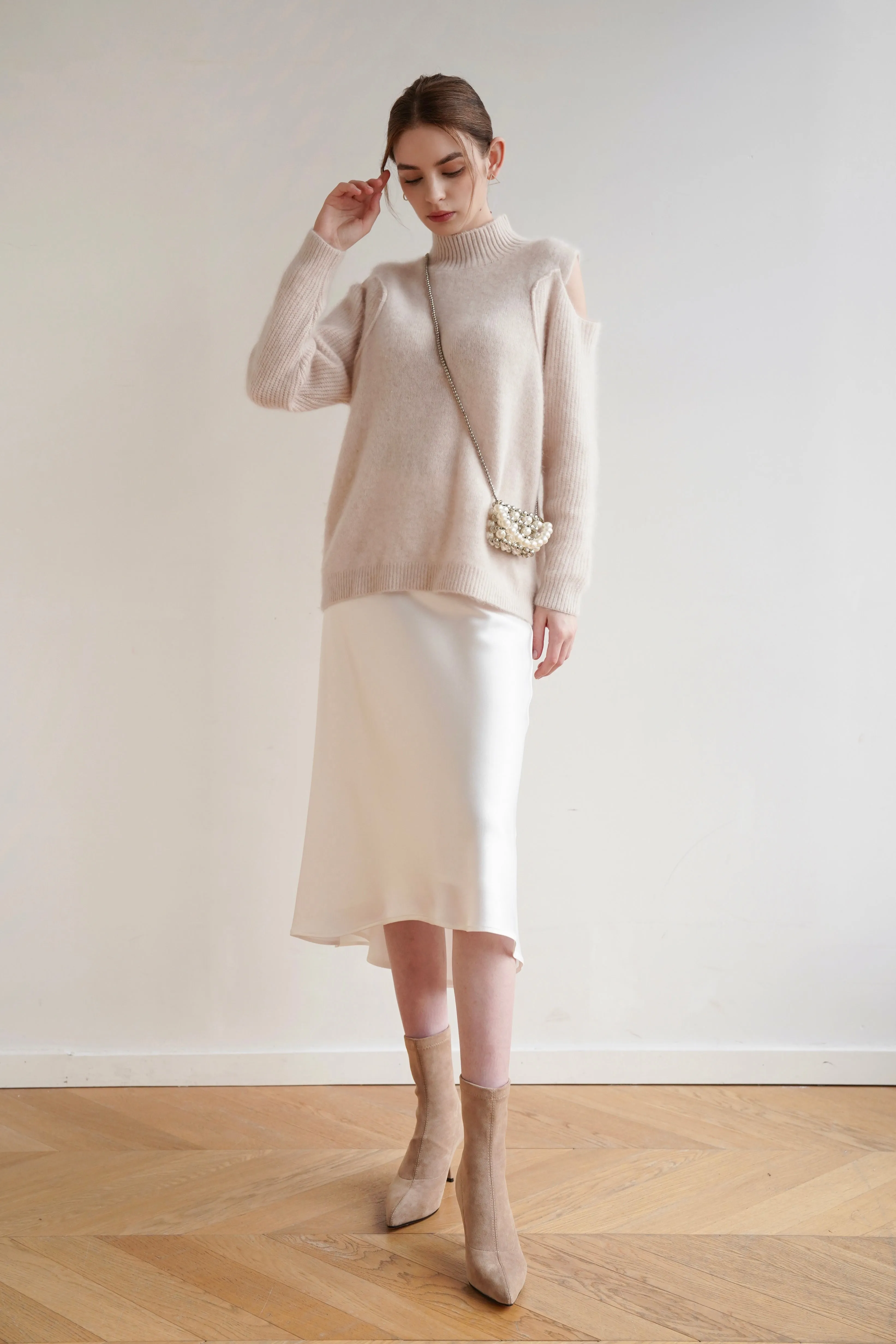 Mermaid Acetate Midi Skirt - White