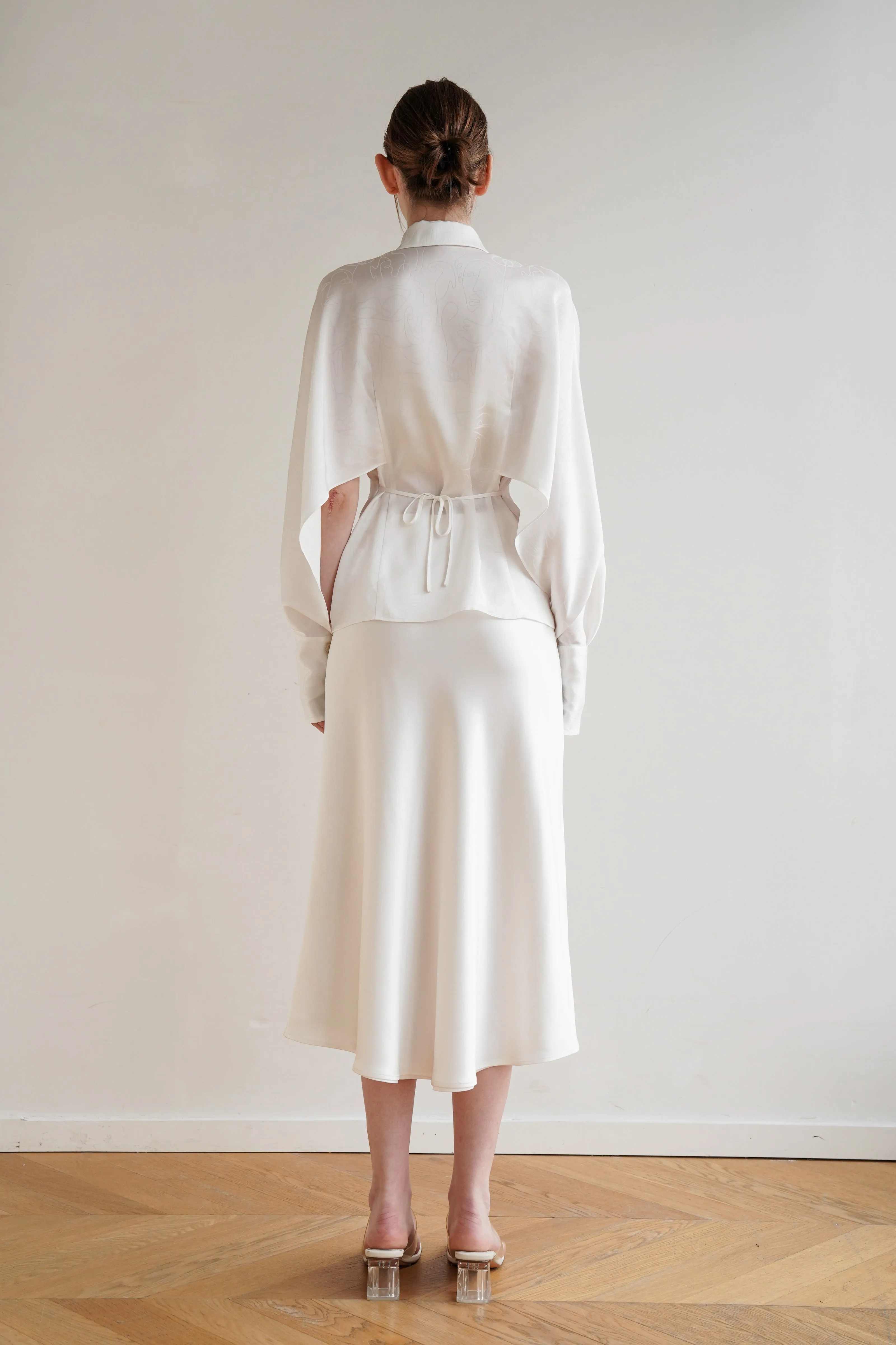 Mermaid Acetate Midi Skirt - White