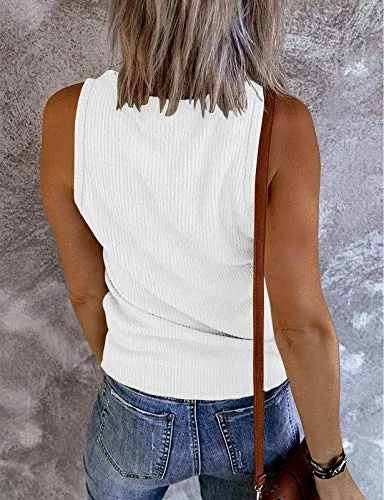 MEROKEETY Women's 2024 Casual Tank Tops Summer Solid Color Ribbed Sleeveless Basic Shirts, White