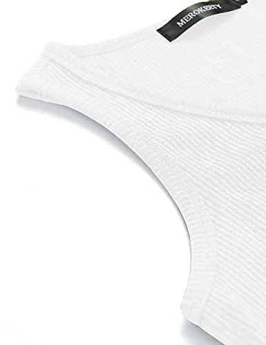 MEROKEETY Women's 2024 Casual Tank Tops Summer Solid Color Ribbed Sleeveless Basic Shirts, White