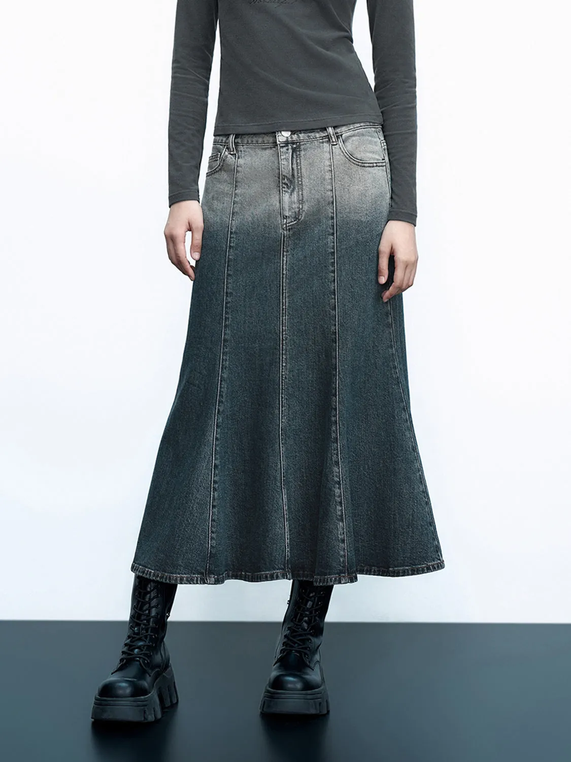 Midi Fishtail Denim Skirts