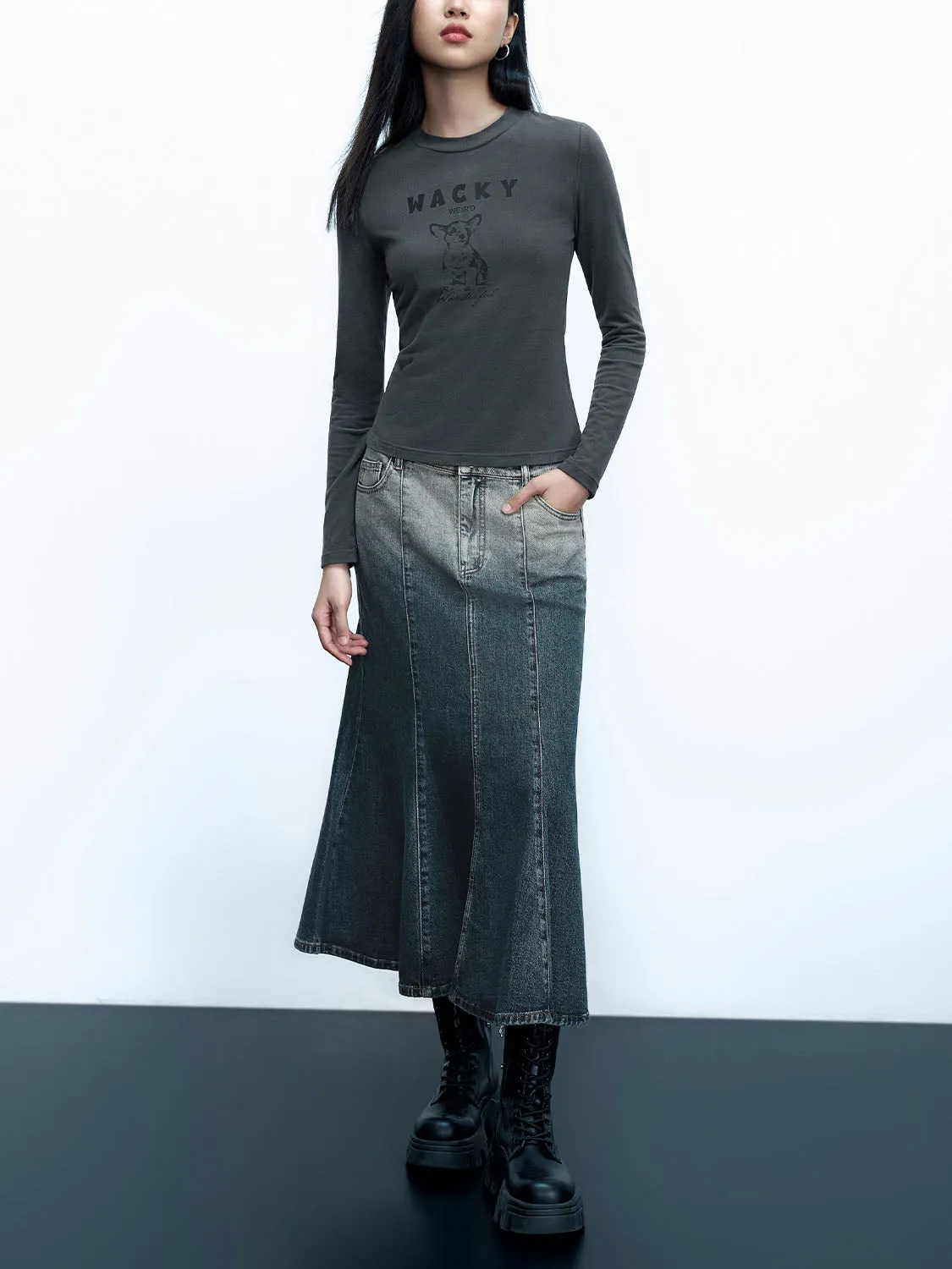 Midi Fishtail Denim Skirts