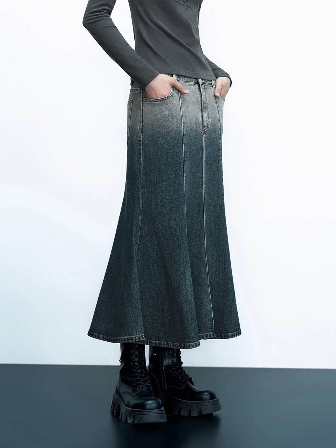 Midi Fishtail Denim Skirts