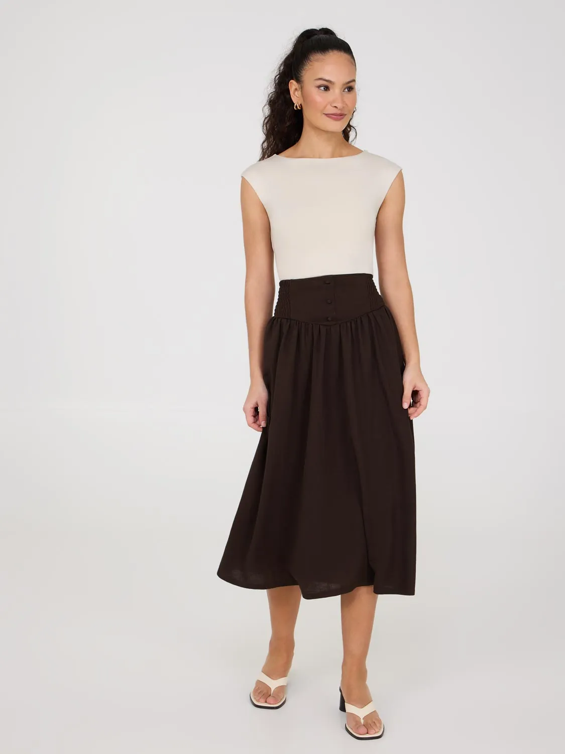 Midi Skirt With Smocked Waistband